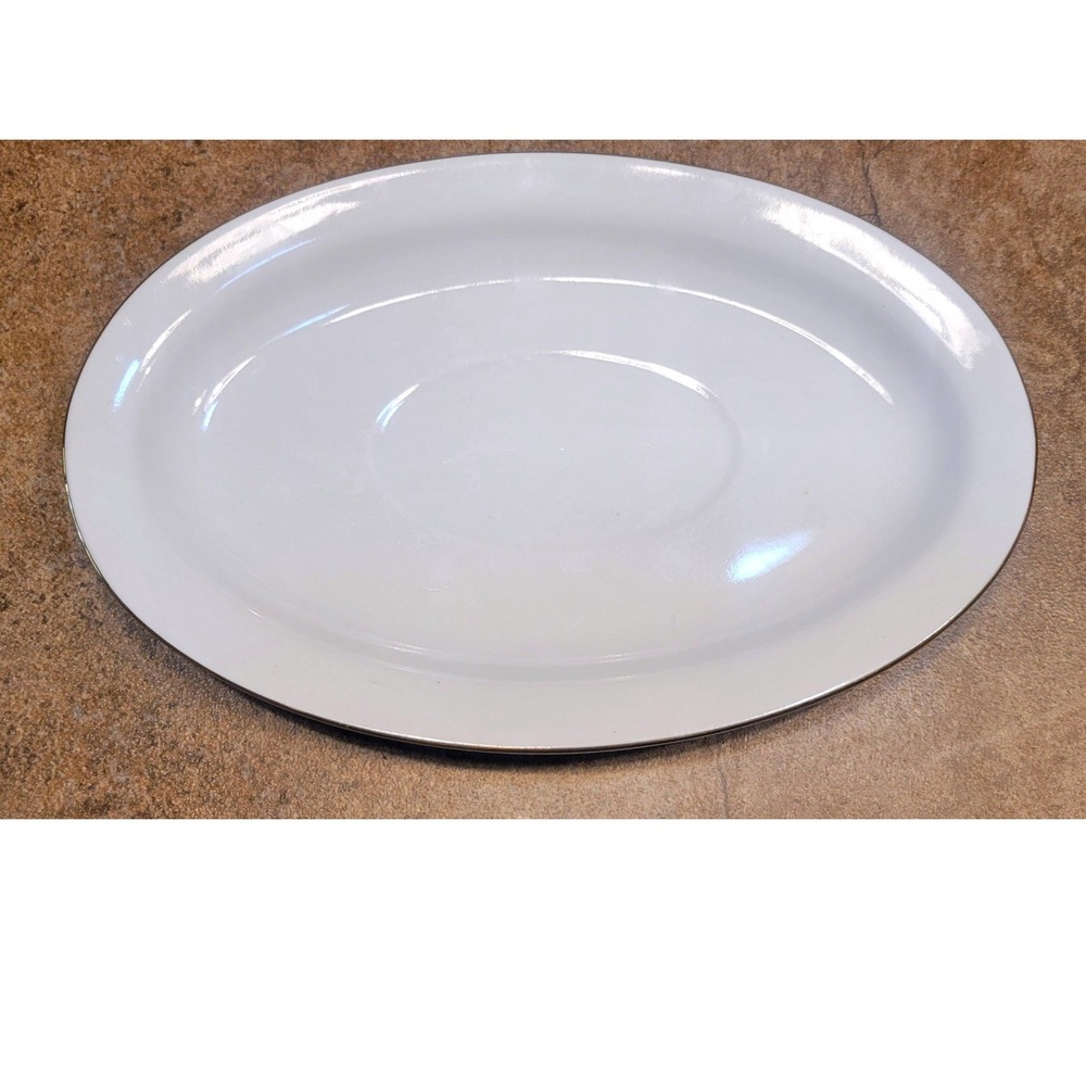 China Pearl Diane 39074 White Fine China Oval Serving Platter Gold Trim 9.5 Inch